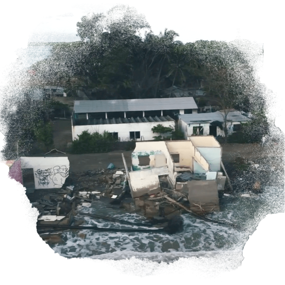 A photo of a flood damaged and destroyed classroom