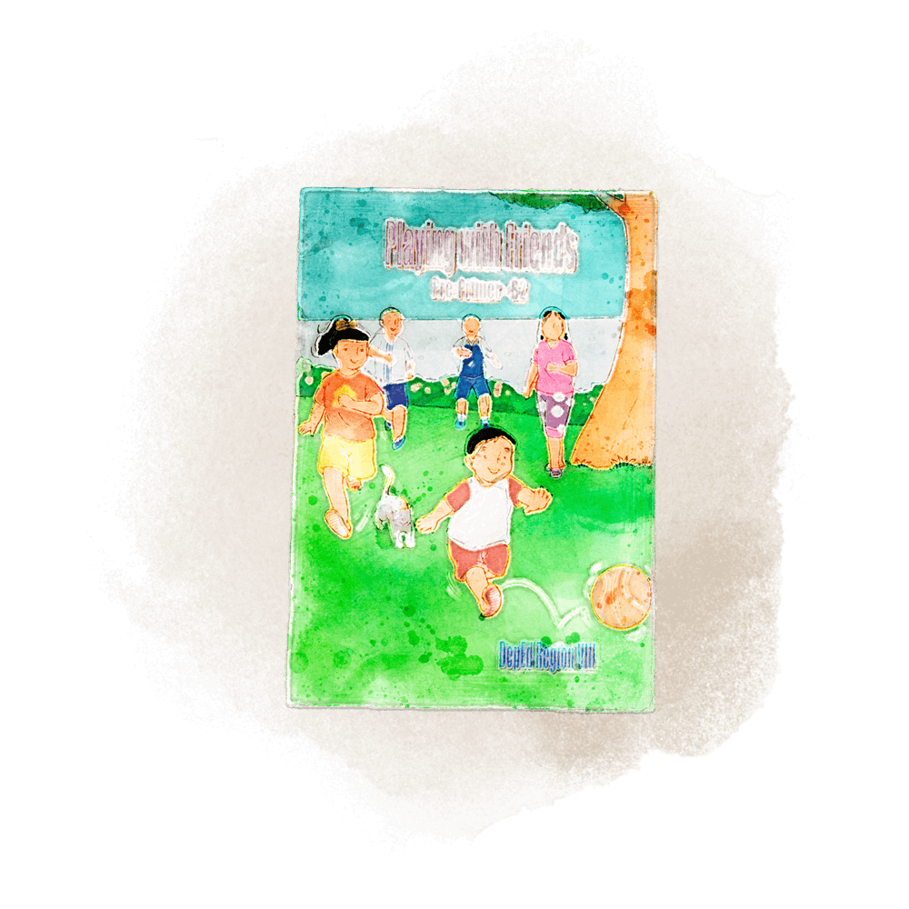 A watercolour illustration of Queenee's object of memory: a kintergarten book